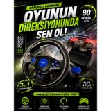 Yarış Oyunu 90 Derece Direksiyon Seti - Direksiyon - Vitesli Gaz - Fren Pedallı USB Tak Çalıştır