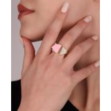 Yarısı Pembe Mine Yarısı Taşlı Gümüş Yüzük