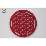 Yaşam Çiçeği Ahşap Bardak Altlığı & Küçük Grid Kırmızı Renkli (10cm)