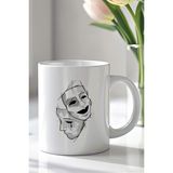 YasBey Design Duygu Maskeleri Temalı Minimal Sanat Tasarımlı 330ML Baskılı Beyaz Seramik Kupa Bardak - 001 - Beyaz - 330 ml