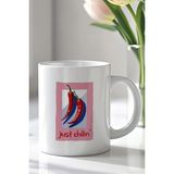 YasBey Design Just Chillin Yazılı Acı Biber Tasarımlı 330ML Baskılı Beyaz Seramik Kupa Bardak - 001 - Beyaz - 330 ml