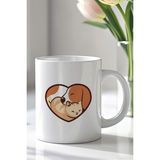 YasBey Design Kalpli Köpek Figürlü 330ML Baskılı Beyaz Seramik Kupa Bardak - 001 - Beyaz - 330 ml