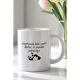 YasBey Design Motivasyon Yazılı Panda Desenli 330ML Baskılı Beyaz Seramik Kupa Bardak - 001 - Beyaz - 330 ml