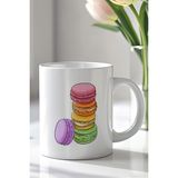 YasBey Design Renkli Makaron Tasarımlı 330ML Baskılı Beyaz Seramik Kupa Bardak - 001 - Beyaz - 330 ml
