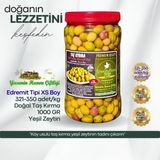 Yasemin Hanım Çiftliği Taş Kırma Yeşil Zeytin – Edremit Tipi XS Boy – 1 Kg (321–350 adet/kg)