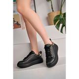 YASEMİN Kadın Sneaker Siyah Gold Detaylı Günlük Spor Ayakkabı & Ortopedik Taban