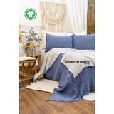 Yaseminin Evi Indigo - Ekru Tek Kişilik 4 Kat Müslin Yatak Örtüsü - 160 x 230 cm - İndigo
