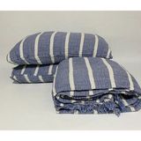 Yaseminin Evi / İNDİGO MAVİSİ ÇİZGİLİ / Müslin Yatak Örtüsü / Pike Seti (2 Yastık Kılıflı) - İndigo - 260 x 230 cm