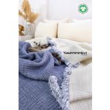 YASEMİNİNEVİ Çift Kişilik Indigo Rengi 6 Katlı Müslin Yorgan , Yatak Örtüsü 220x240cm