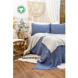 YASEMİNİNEVİ Indigo - Ekru Tek Kişilik 4 Kat Müslin 100% Pamuk Pike/yatak Örtüsü