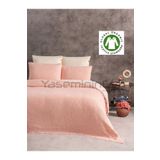YASEMİNİNEVİ Kıng Sıze Pudra Müslin Yatak Örtüsü / Pike Seti 2 Yastık Kılıflı