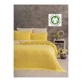 YASEMİNİNEVİ Limon Sarısı - Ekru Battal Boy 4 Kat Müslin Yatak Örtüsü %100 Pamuk Müslin