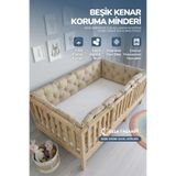 Yasetex taarım-Beşik Kenar Koruma Minderi%100 Pamuk - Montessori Yatak Uyumlu - Kapiçino - Buble Soft - Ossa Tasarım, 80x130