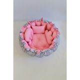 Yasetex Tasarım Bebek Oyun Minderi ve Çocuk Uyku Yatağı %100 Pamuk Kumaş Gri Yıldız - Pembe Renk - 130 x 130 cm