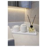 YASMELLA HOME Minimal Beyaz Banyo Seti + Pamukluk + Kulak Çubuğu Kabı + Soft Romantica Difüzör + Dekoratif Tepsi