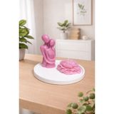 Yasmella Home Sonsuz Sarılan Çift Mum + Şakayık Mum +Yuvarlak Sunum Tepsi - Pembe - 3 Adet