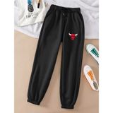 Yasolin Unisex Kadın/erkek Bulls Baskılı Özel Renkli Paça Lastik Eşofman Altı Jogger - Siyah