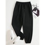 Yasolin Unisex Kadın/erkek Özel Renkli Düz Paça Lastik Eşofman Altı Jogger - 5XL - Siyah