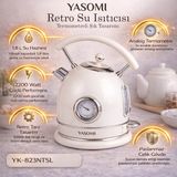 Yasomi YK-823NTSL 2200W 360° Döner Taban Kablosuz Kullanım Retro Su Isıtıcı Kettle - Bej