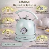 Yasomi YK-823NTSL 2200W 360° Döner Taban Kablosuz Kullanım Retro Su Isıtıcı Kettle - Mavi