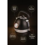 Yasomi YK-880ST 2200W 360° Döner Taban Kablosuz Kullanım Retro Su Isıtıcı Kettle - Siyah