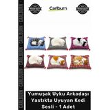 #Yastık Gerçekçi Peluş Hediyelik Pilli Yumuşak Uyku Arkadaşı Yastıkta Uyuyan Kedi Sesli - 1 Adet