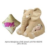 YASTIK HEDİYELİ-Uyku Arkadaşım Peluş Fil - Büyük Yumuşacık(85 cm)- Sevgiliye HEDİYE Açık Kahve- Bej