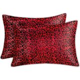 Yastık KILIFI Ipek Saten 2 Adet Luxury Yastık Kılıfı Red Leopard