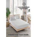 Yatak Koruyucu Takım, 3 Parça, Mikrofiber, Kapitoneli, Beyaz - Ahşap - Beyaz