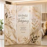 Yatak Odası Temalı Dekoratif Paravan – Gold Mermer Desenli Oda Bölücü Çift Taraf Baskılı 5 Kanat Yükseklik 180 X Genişlik 200