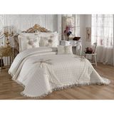 Yatak Örtüsü Çift Kişilik Çeyizlik 4parça Danteli ve Kapitoneli - 250 x 250 cm - Krem