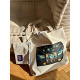 Yatay %100 Ham Gabardin Kumaş Çanta I Starry Night I 45X35CM Cüzdanlı Bez Çanta - Bej