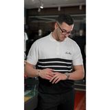 Yatay Çizgili Erkek Triko Polo T-Shirt – Lüks Dokunuşla Günlük Zarafet - 00-Beyaz - XXL