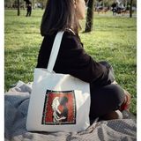 Yatay I %100 Ham Gabardin Kumaş Çanta I Kiss Of Life I 45X35CM Cüzdanlı Bez Çanta - Bej