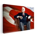 Yatay Kanvas Tablo Atatürk Koltukta Asil Duruş Atatürk Tablosu Ev Ofis Duvar Dekoru