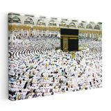 Yatay Kanvas Tablo Kabe Tavaf Dairesel İnsan Seli Dini İslami Tablo Ev Ofis Duvar Dekoru
