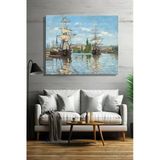 Yatay Kanvas Tablo Tekli Salon Mutfak Ofis Claude Monet Ships Riding On The Seine At Rouen