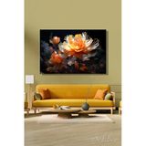 Yatay Tekli Kanvas Tablo Modern Salon Mutfak Yatak Odası Ofis Dijital Sanat Turuncu Beyaz Çiçek 858