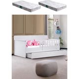 Yavrulu Karyola, Flora Yavrulu Montessori Karyola - Beyaz + 2 Adet Comfort Yatak - 90 x 190 cm