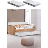 Yavrulu Karyola, Flora Yavrulu Montessori Karyola - Ceviz + 2 Adet Comfort Yatak - 90 x 190 cm