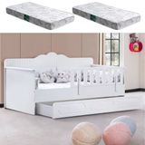 Yavrulu Karyola, Flower Yavrulu Montessori Karyola - Beyaz + 2 Adet Comfort Yatak 90 X 190 Gri