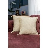 Yavuz Tekstil Laseli Boncuk Çoklu Çiçek 2 Li Kırlent Kılıfı %100 Pamuk 40 x 40CM - Bej - 40 x 40 cm