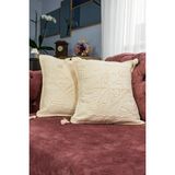 Yavuz Tekstil Laseli Boncuk Dantel Çiçekli 2 Li Kırlent Kılıfı %100 Pamuk 40 x 40 cm - Bej