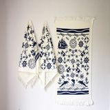 Yavuz Tekstil Saçaklı Mutfak El Havlusu 3 'lü Set Çapa %100 Pamuk - 40 x 60 cm - Mavi - Beyaz