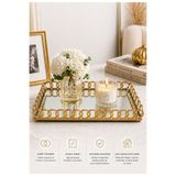 YAVUZHAN Aynalı Halka Detaylı Gold Dekoratif Tepsi Büyük (27x40)