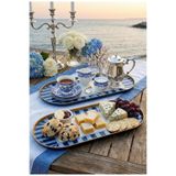 Yavuzhan Metal Gold Çerçeveli 2’li Mavi Desenli Dekorarif Oval Tepsi (13x30)