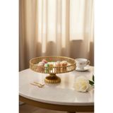 Yavuzhan Metal Gold Detaylı Dekoratif Ayaklı Tepsi - Dekoratif Pasta & Kahve Servis Standı & Şekerlik - 20 x 10 cm