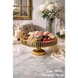 Yavuzhan Metal Gold Detaylı Dekoratif Ayaklı Tepsi - Dekoratif Pasta & Kahve Servis Standı & Şekerlik - 25 x 10 cm