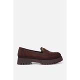 Yaya by Hotiç Kadın Kahverengi Dikişli Süet Kalın Taban Loafer