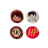 Yaya Dizayn Harry Potter Temalı 4'lü Parlak Baskılı Metal Rozet Seti